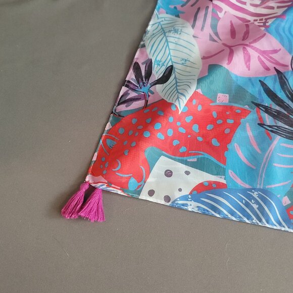 Madden NYC Kimono Womens One Size Blue Tropical Duster Sheer Beach Swim Coverup - Picture 2 of 9